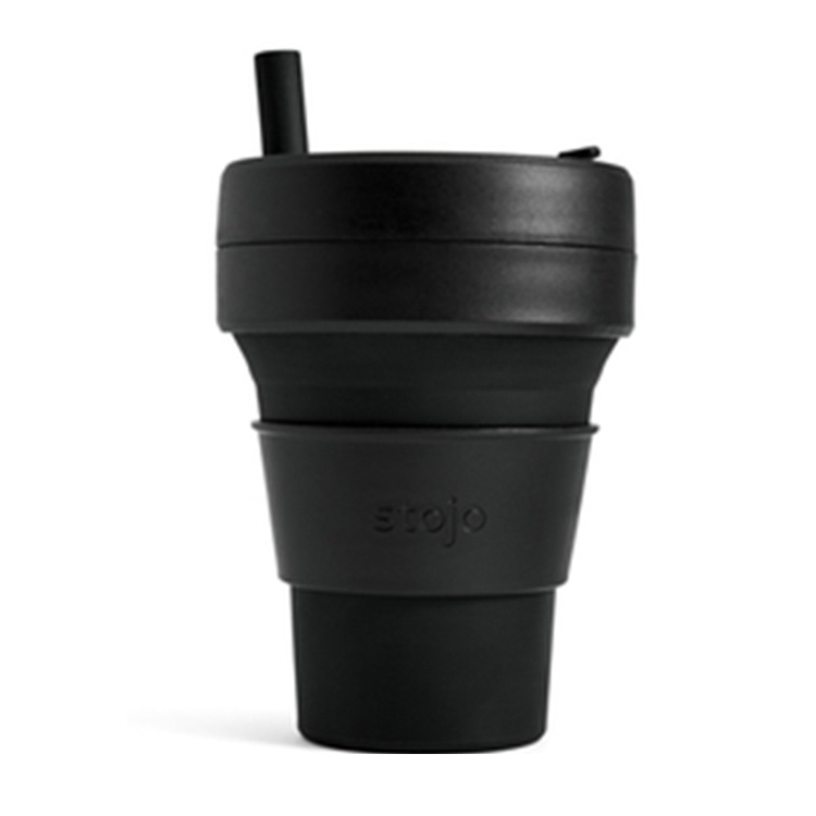 

Stojo Detachable Portable Silicone Cup with Straw, Capacity: 473mL(Black)