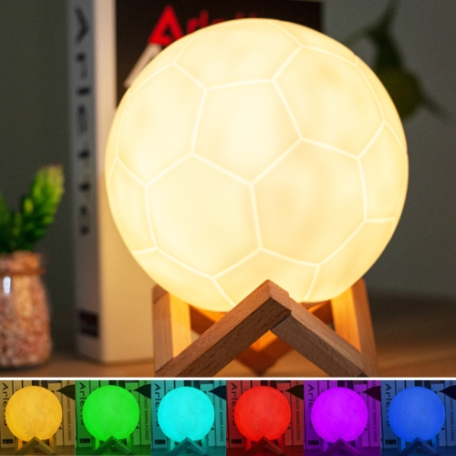 

Creative Remote Control USB Charging 3D Football Lamp LED Night Light with Wooden Holder Base, Size: 16x16x16cm(White)