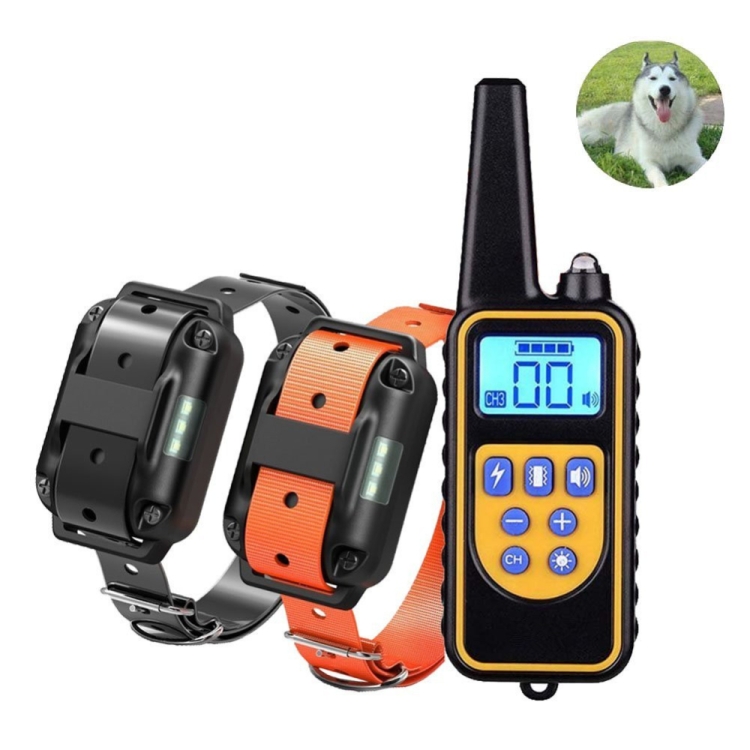 

880-2 800 Yards Rechargeable Remote Control Collar Dog Training Device Anti Barking Device(Black+Orange)