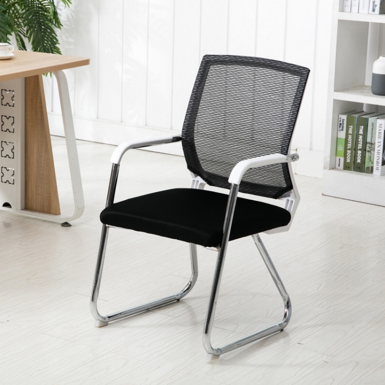 

Simple Household Mesh Computer Chair Conference Chair White Frame Fixed Chair (Black)