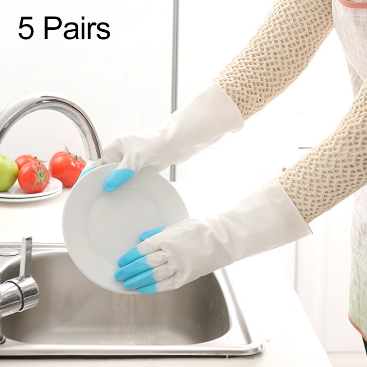 

5 Pairs Sale Shark Housework Cleaning PVC Latex Gloves Waterproof Thicken Laundry Washing Gloves (Blue)