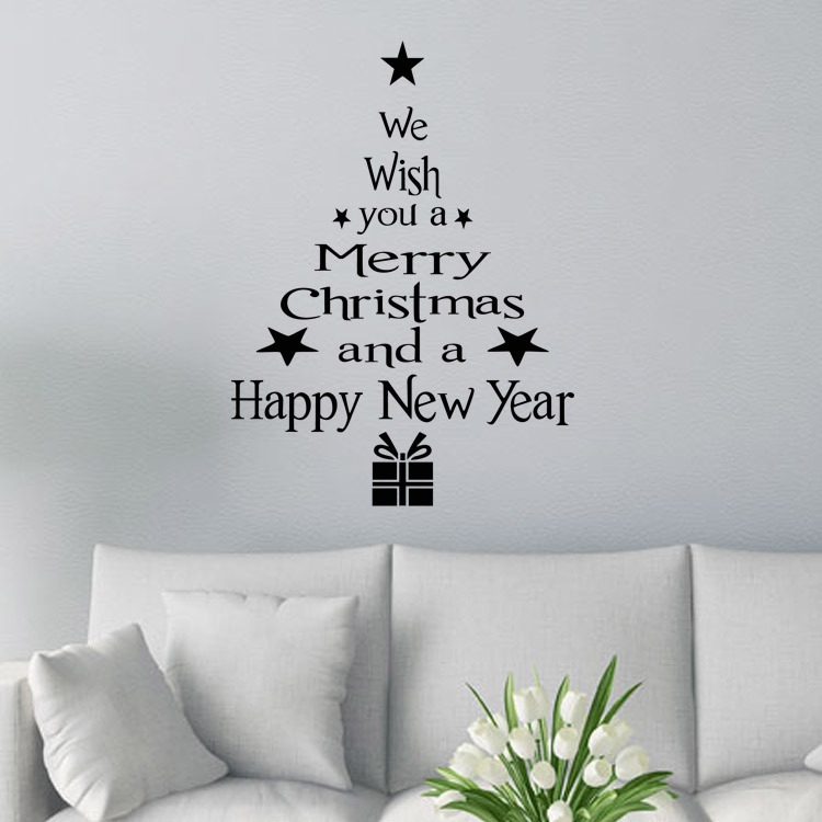 

Blessing Christmas Tree Living Room Window Glass Door Removable Christmas Wall Sticker Decoration(Black)