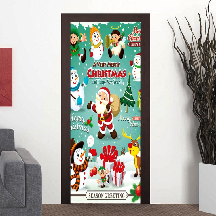 

Cartoon Santa Claus Snowman Living Room Door Corridor Removable Christmas Wall Sticker Decoretion