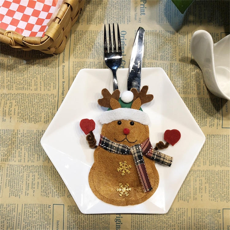 

Elk Pattern Tableware Knife Fork Pocket Cover Bag Christmas Decoration