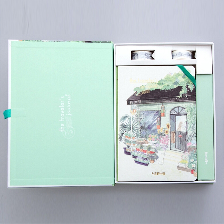 

Florist Pattern A5 Line-Mounted Illustration Inside Hard Surface Gift Box Notebook Set, with Tape & Six Color Pen