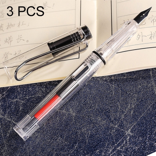 

3 PCS School Office Extra Fine Titanium Alloy Nib Transparent Piston Fountain Pen(Black), Random Delivery(0.5mm/0.38mm Nib)