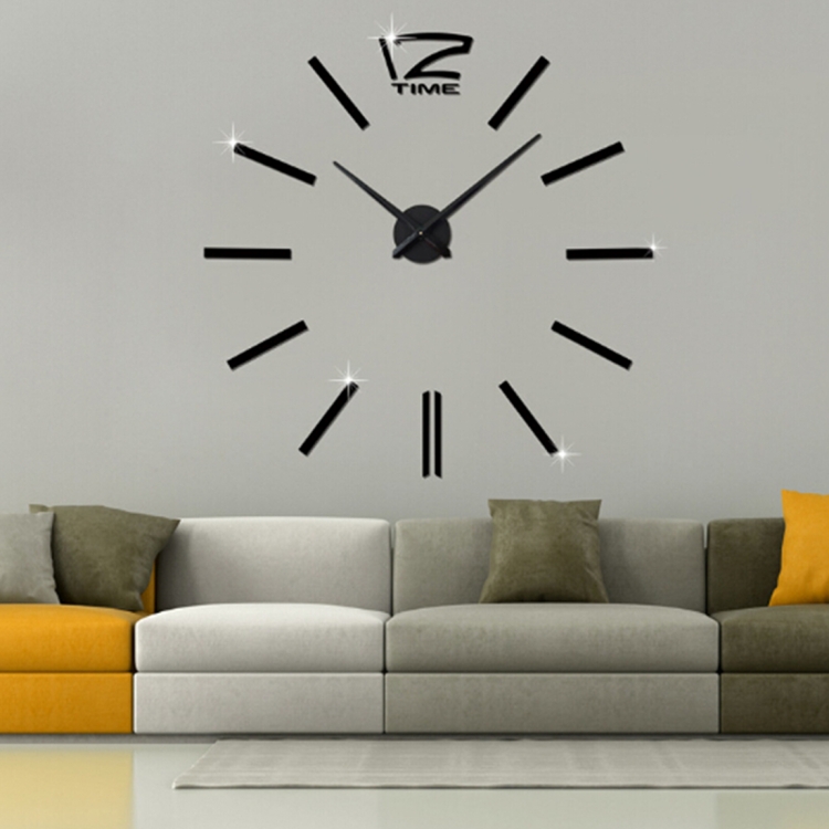 

39 inch Bedroom Home Office Decoration Modern Frameless Large DIY 3D Mirror Wall Sticker Mute Clock(Black)