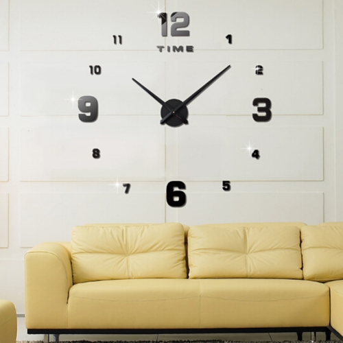 

Bedroom Home Decoration Mirrored Number Frameless Large 3D DIY Wall Sticker Mute Clock, Size: 100*100cm(Black)