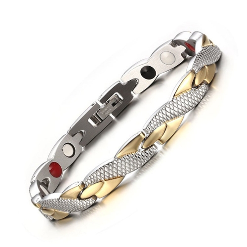 New Style Fashion Men Bracelet Stainless Steel + Gold Plating Magnet Bracelet, Size: 19.7cm*7mm