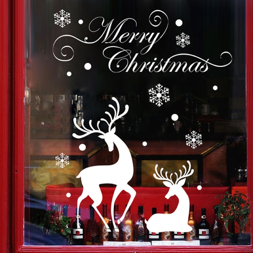 Sunsky White Snow Reindeer Window Glass Door Removable Christmas Wall Sticker Decoration