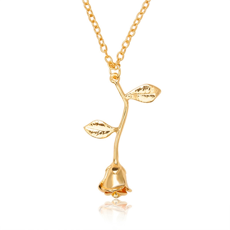 

2 PCS Valentines Day Gift Rose Flower Pendant Jewelry Chain Necklace, Chain Length: 45cm(Gold)
