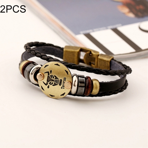 

2 PCS Couple Lovers Jewelry Leather Braided Taurus Constellation Detail Hand Chain Bracelet, Size: 21*1.2cm