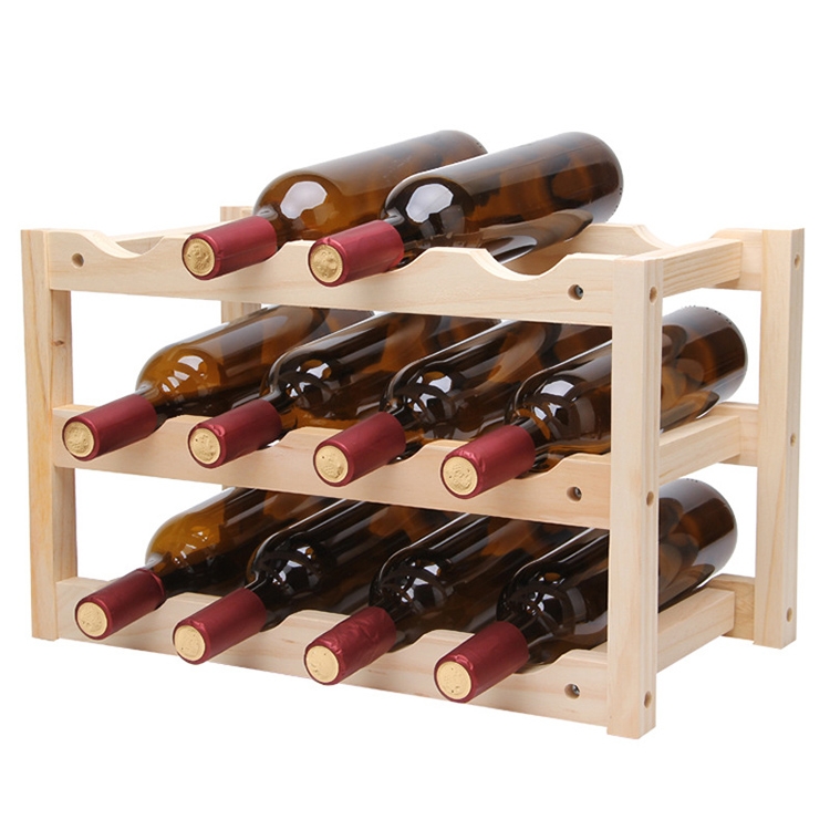 

Solid Wood Folding 12-bottle Wine Display Rack Multi-layer Wine Rack, Size: 46x24x28cm