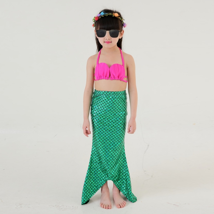 

Girl Mermaid Tail 3 Pieces Swimmable Bikini Set Cute Swimsuit, Size: 110cm(Green)
