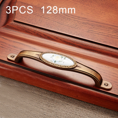 

3 PCS 5008-128 Cabinet Zinc Alloy Retro Handle Coffee Cat Eye Handle (Coffee White Peony)