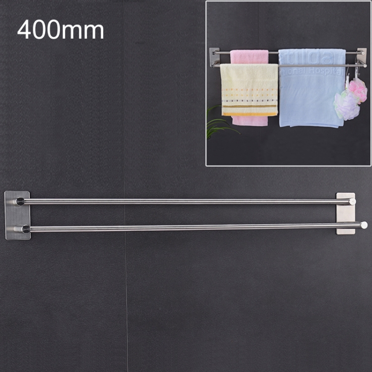 

304 Stainless Steel Towel Holder Folding Double Pole Hanging Rack Organizer Hook Bathroom Bracket, Size: 400mm