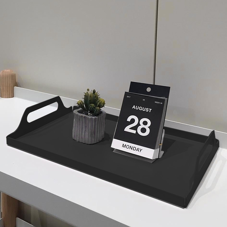 

Desktop Metal Rectangle Butler Serving Tray With Handles, Size: 40*24*5cm(Black)