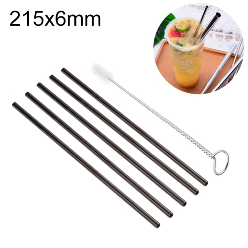 

5 PCS Reusable Stainless Steel Straight Drinking Straw + Cleaner Brush Set Kit, 215*6mm(Black)