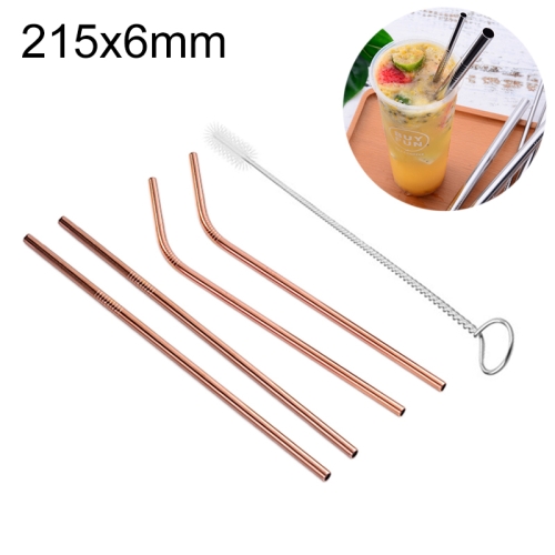 

4 PCS Reusable Stainless Steel Drinking Straw + Cleaner Brush Set Kit, 215*6mm(Rose Gold)