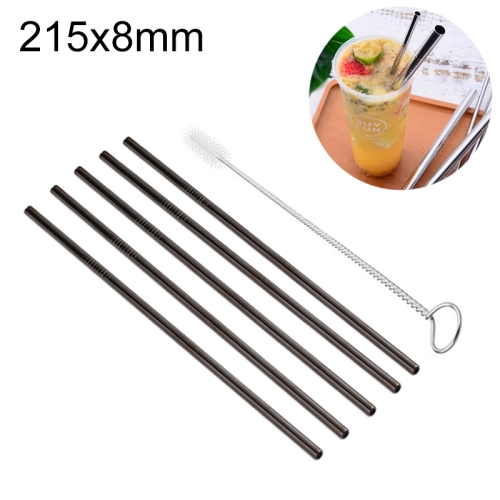 

5 PCS Reusable Stainless Steel Straight Drinking Straw + Cleaner Brush Set Kit, 215*8mm(Black)