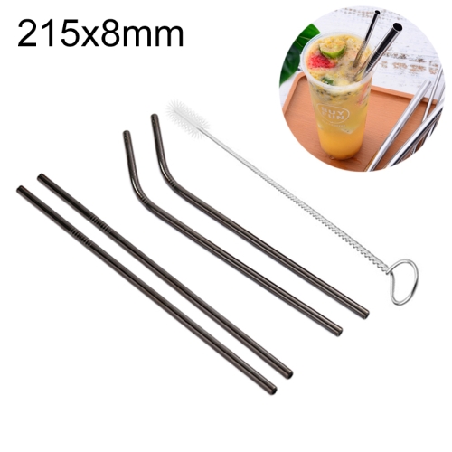 

4 PCS Reusable Stainless Steel Drinking Straw + Cleaner Brush Set Kit, 215*8mm(Black)