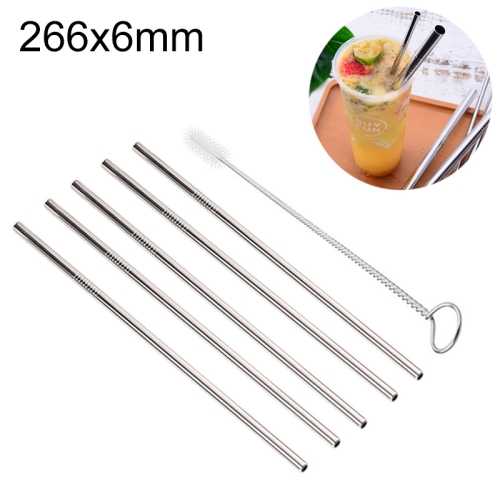 

5 PCS Reusable Stainless Steel Straight Drinking Straw + Cleaner Brush Set Kit, 266*6mm(Silver)