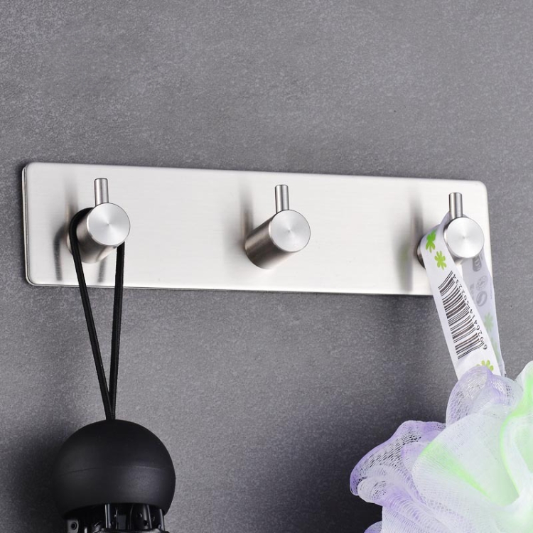 

Stainless Steel Three Straight Row Hook Bathroom Non-perforated Storage Clothes Rack