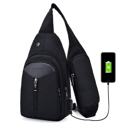 

Portable Backpack Casual Outdoor Unisex Shoulder Bags Triangle Design Crossbody Bags Outdoor Sports Riding Shoulder Bag with External USB Charging Interface and Headphone Plug(Black)