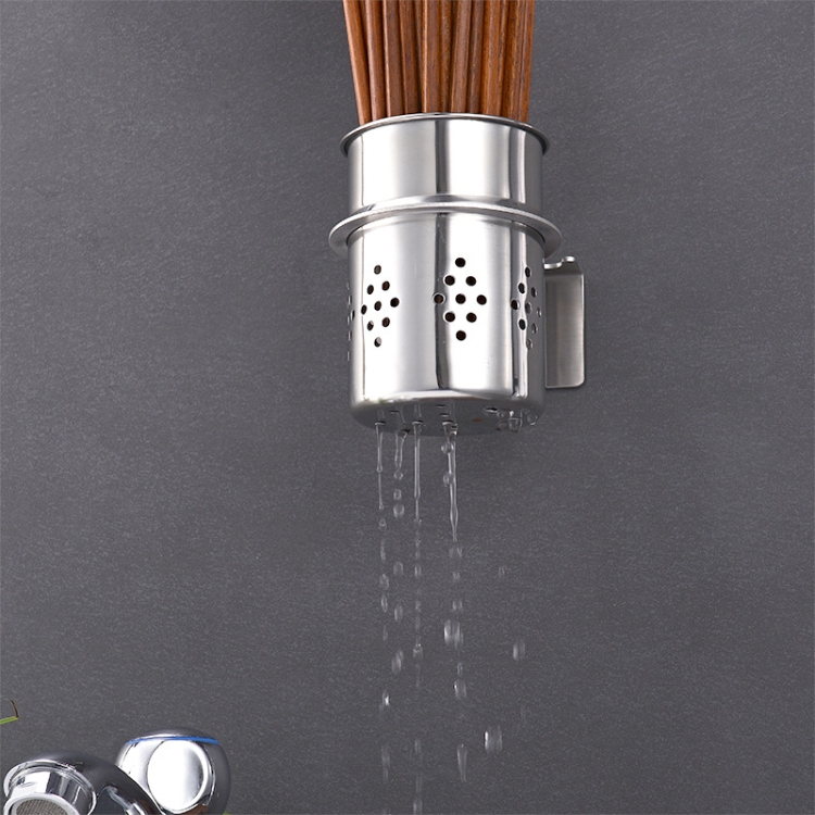 

304 Stainless Steel Chopsticks Barrel Multi-function Kitchen Punching-free Wall-mounted Holder Storage Rack