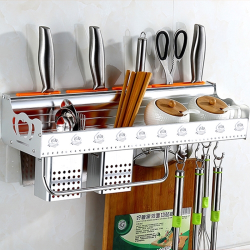 

50cm 2 Chopstick Cylinders 6 Hooks Kitchen Multi-function Single-layer Wall Hanging Knife Holder Storage Rack