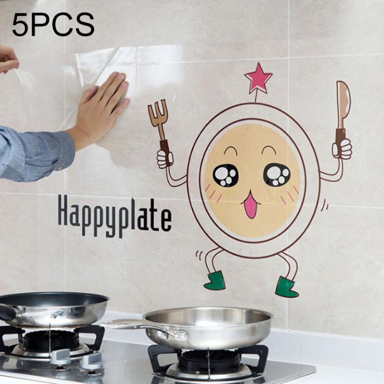 

5 PCS Funny Plate Pattern Household Kitchen Self-adhesive High Temperature Resistance Oil Resistant Wall Stickers Size: 60x90cm