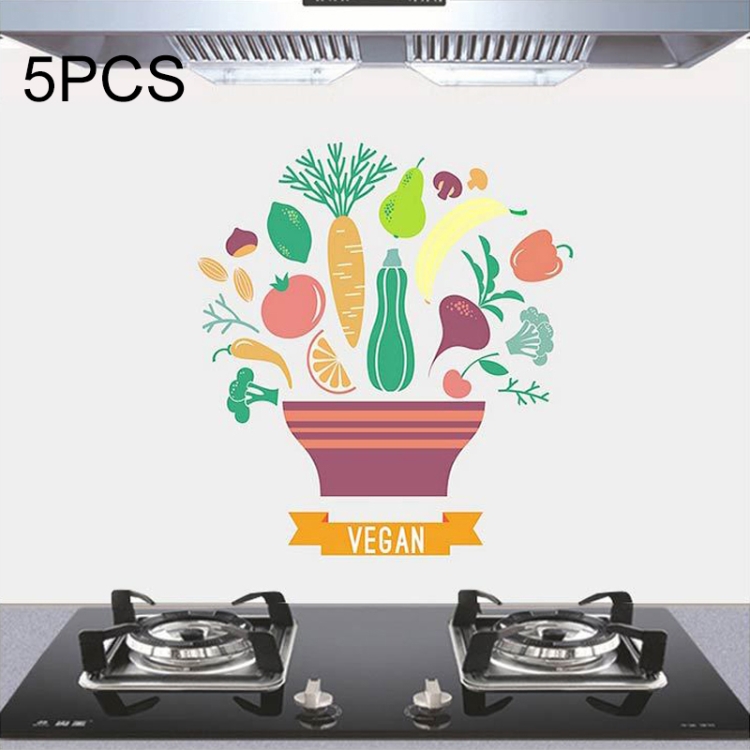 

5 PCS Fruit Vegetable Pattern Household Kitchen Self-adhesive High Temperature Resistance Oil Resistant Wall Stickers Size: 60x90cm
