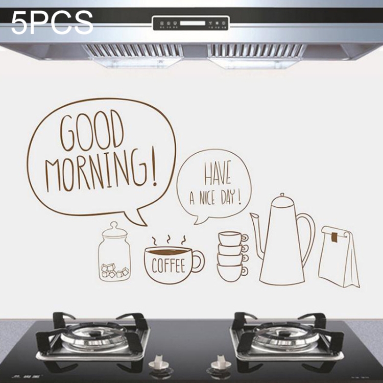 

5 PCS Sweet Coffee Pattern Household Kitchen Self-adhesive High Temperature Resistance Oil Resistant Wall Stickers Size: 60x90cm
