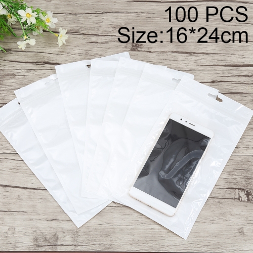 

100 PCS 16cm x 24cm Hang Hole Clear Front White Pearl Jewelry Zip Lock Packaging Bag, Custom Printing and Size are welcome