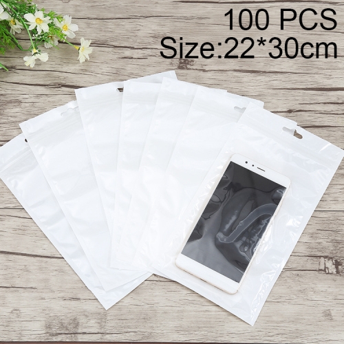 

100 PCS 22cm x 30cm Hang Hole Clear Front White Pearl Jewelry Zip Lock Packaging Bag, Custom Printing and Size are welcome