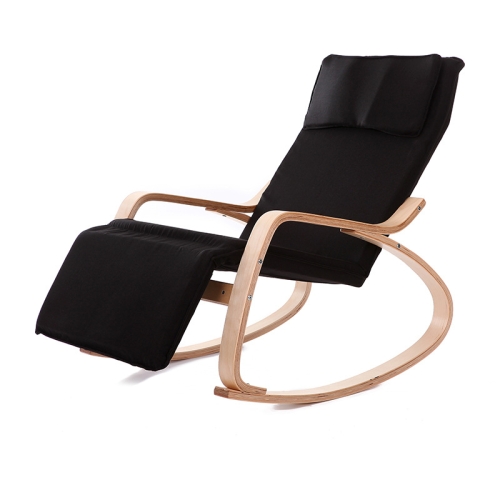 

Q1 Curved Wooden Rocking Chair Solid Wood Birch Folding Lounge Chair (Black)