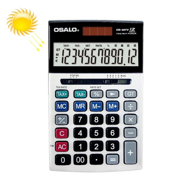 

OSALO OS-20TV 12 Digits Desktop Tax Rate Calculator Solar Energy Dual Power Calculator