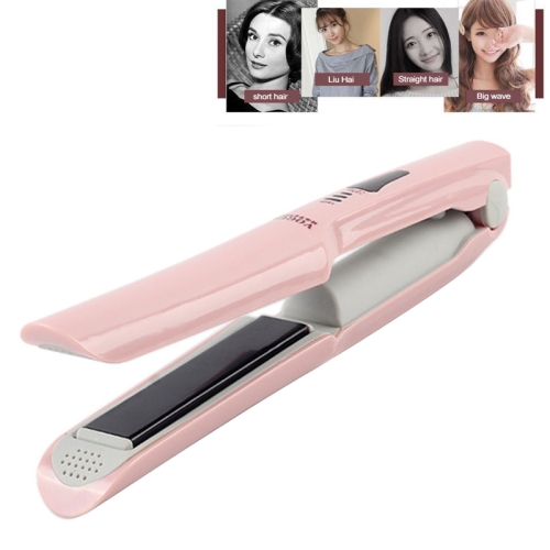 

Wireless Mini USB Rechargeable Hair straightener Hair curler Double Purpose Hair Splint (Pink)