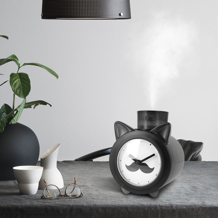 

Q11 420ml Mini Cat Shape USB Air Humidifier Home Office Detachable Clock (Black)