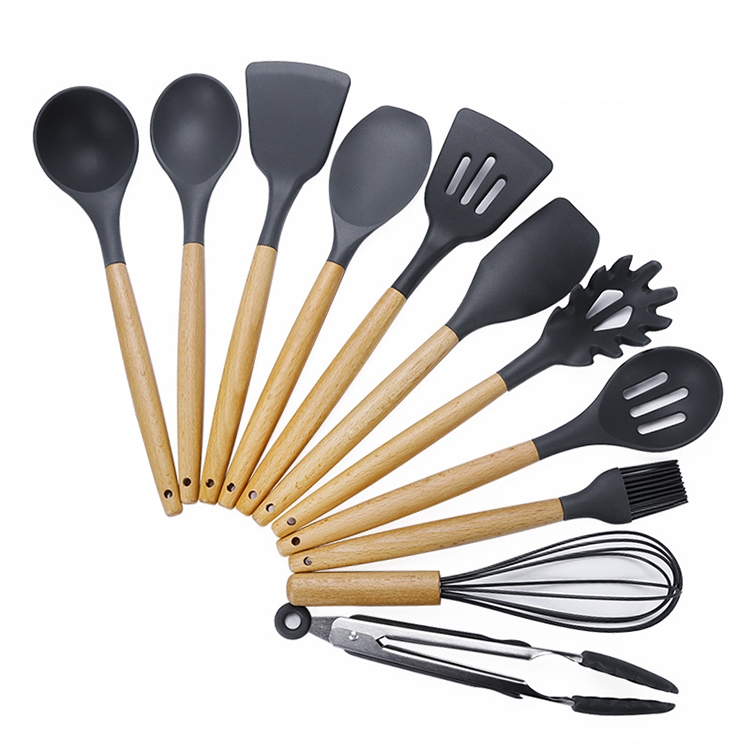 

kn020 11 in 1 Wooden Handle Silicone Non-stick Spatula Spoon Kitchen Tool Set