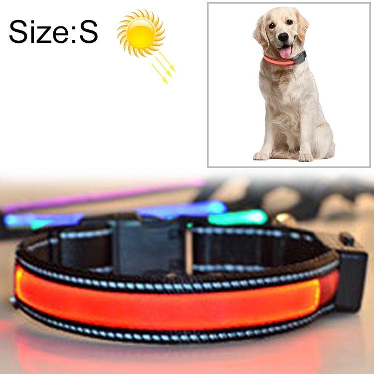 

Medium and Large Dog Pet Solar + USB Charging LED Light Collar, Neck Circumference Size: S, 35-40cm(Red)