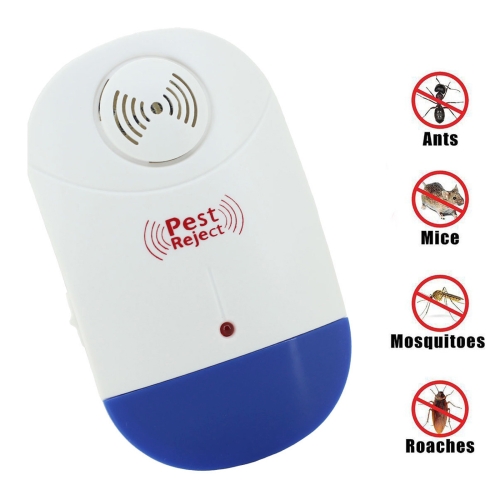 

Electronic Ultrasonic Mosquito Rat Pest Control Repeller with LED Light, EU Plug AC90V-250V (White+Blue)