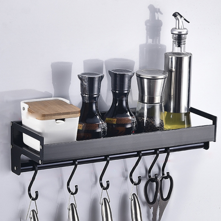 

40cm 6 Hooks Kitchen Multi-function Wall Hanging Holder Seasoning Storage Rack (Black)