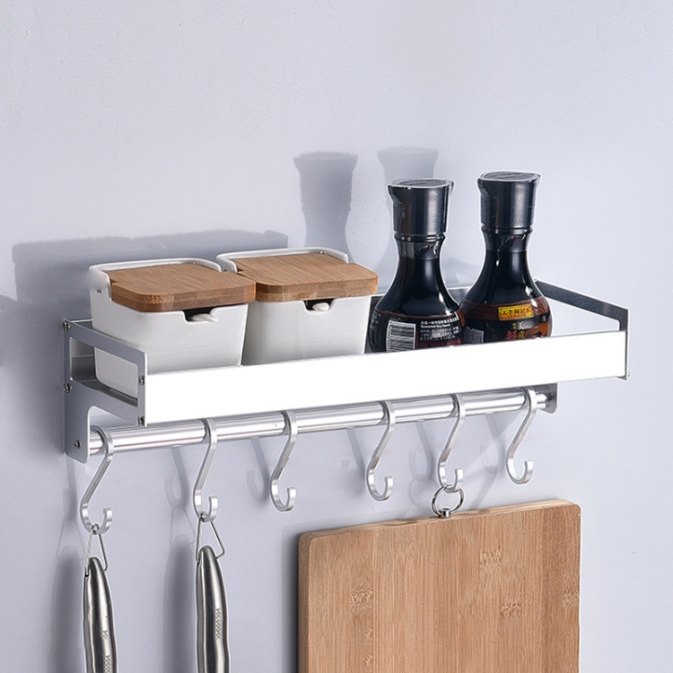 

40cm 6 Hooks Kitchen Multi-function Wall Hanging Holder Seasoning Storage Rack (Silver)