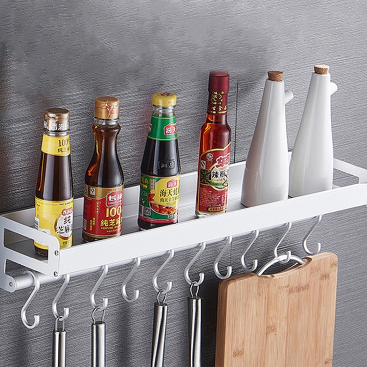 

50cm 8 Hooks Kitchen Multi-function Wall Hanging Holder Seasoning Storage Rack (Silver)