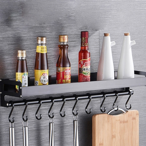 

70cm 10 Hooks Kitchen Multi-function Wall Hanging Holder Seasoning Storage Rack (Black)