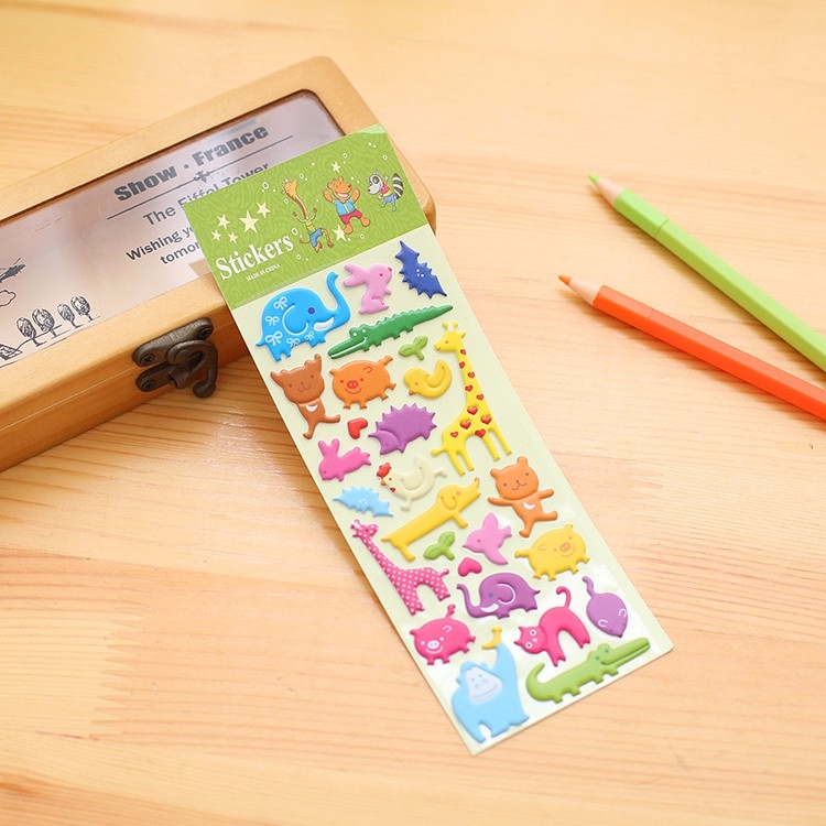 

2 PCS Animals Pattern Creative Cartoon Children DIY Album Diary Decorative Stereo Bubble Sticker