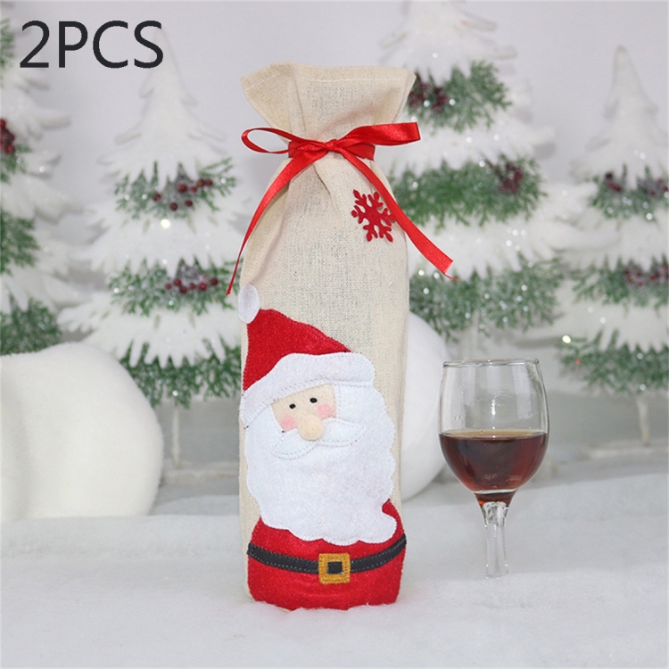 

2 PCS CX20215 Santa Claus Pattern Wine Bottle Bag Christmas Decoration