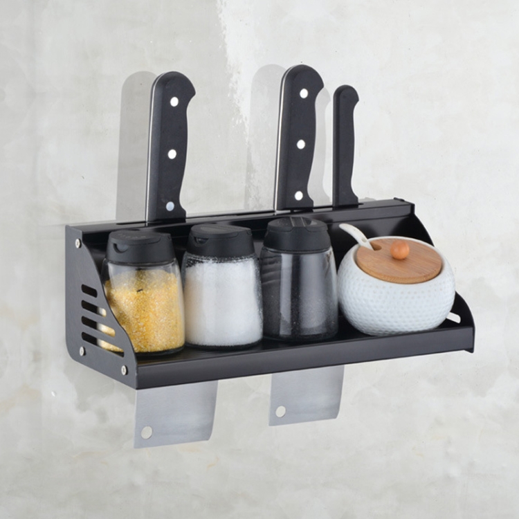 

30cm Kitchen Multi-function Wall-mounted Condiment Holder Storage Rack (Black)