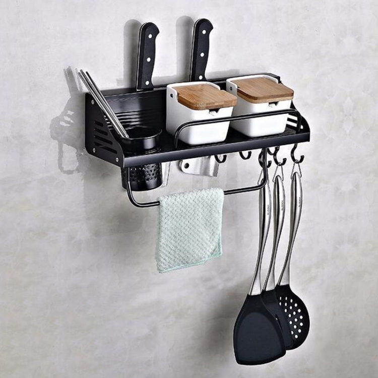 

A Version 40cm 1 Cup Kitchen Multi-function Wall-mounted Condiment Holder Storage Rack(Black)